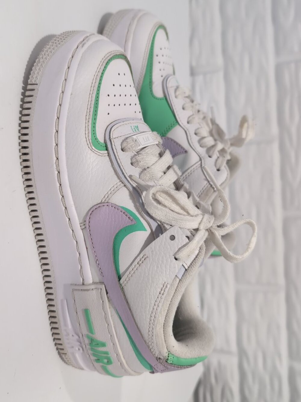Nike Air Force 1 Shadow Womens Size 6 White Lilac Green Athletic Shoes Sneaker